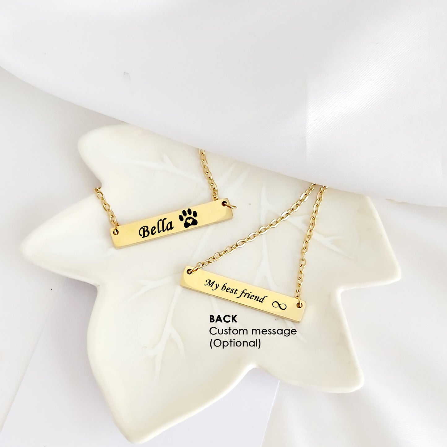 Pet paw necklace engraved with name
