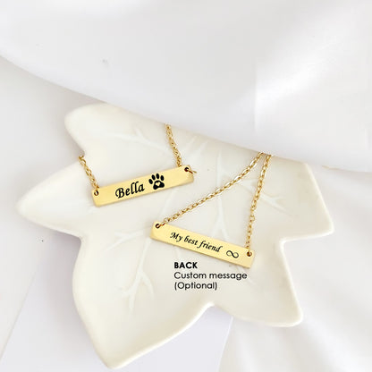 Pet paw necklace engraved with name