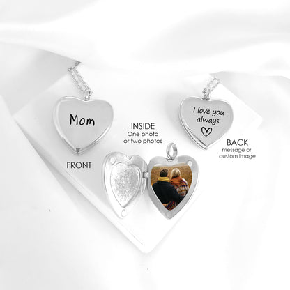 Handwriting and signature heart locket with photos.