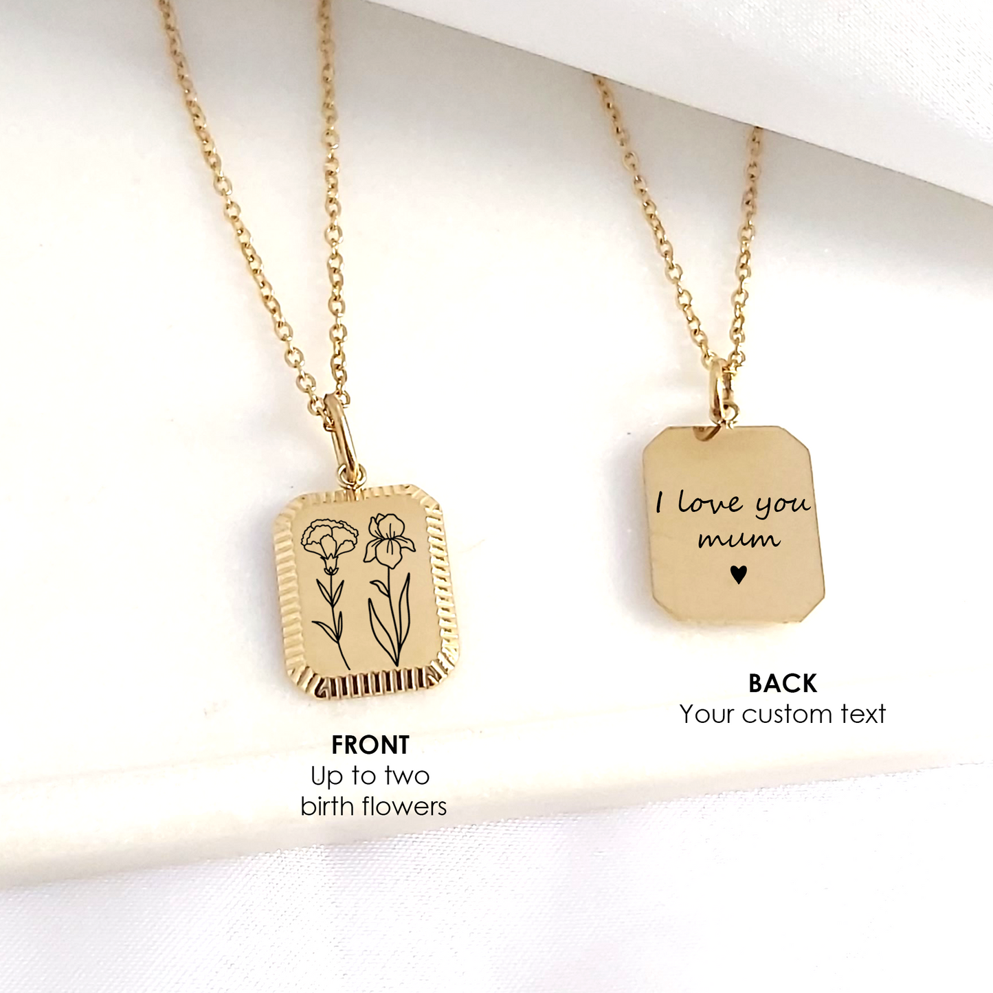 Personalized combined birth flower necklace.