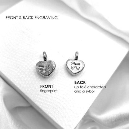 Thumbprint cremation heart urn charm for bracelet for ashes.