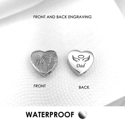 Heart urn charm for ashes compatible with Pandora bracelets, engraved with custom fingerprint