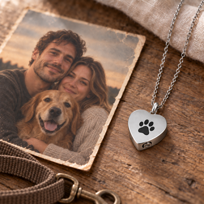 Collar de urna conmemorativa con forma de corazón con huella dactilar para cenizas humanas.
