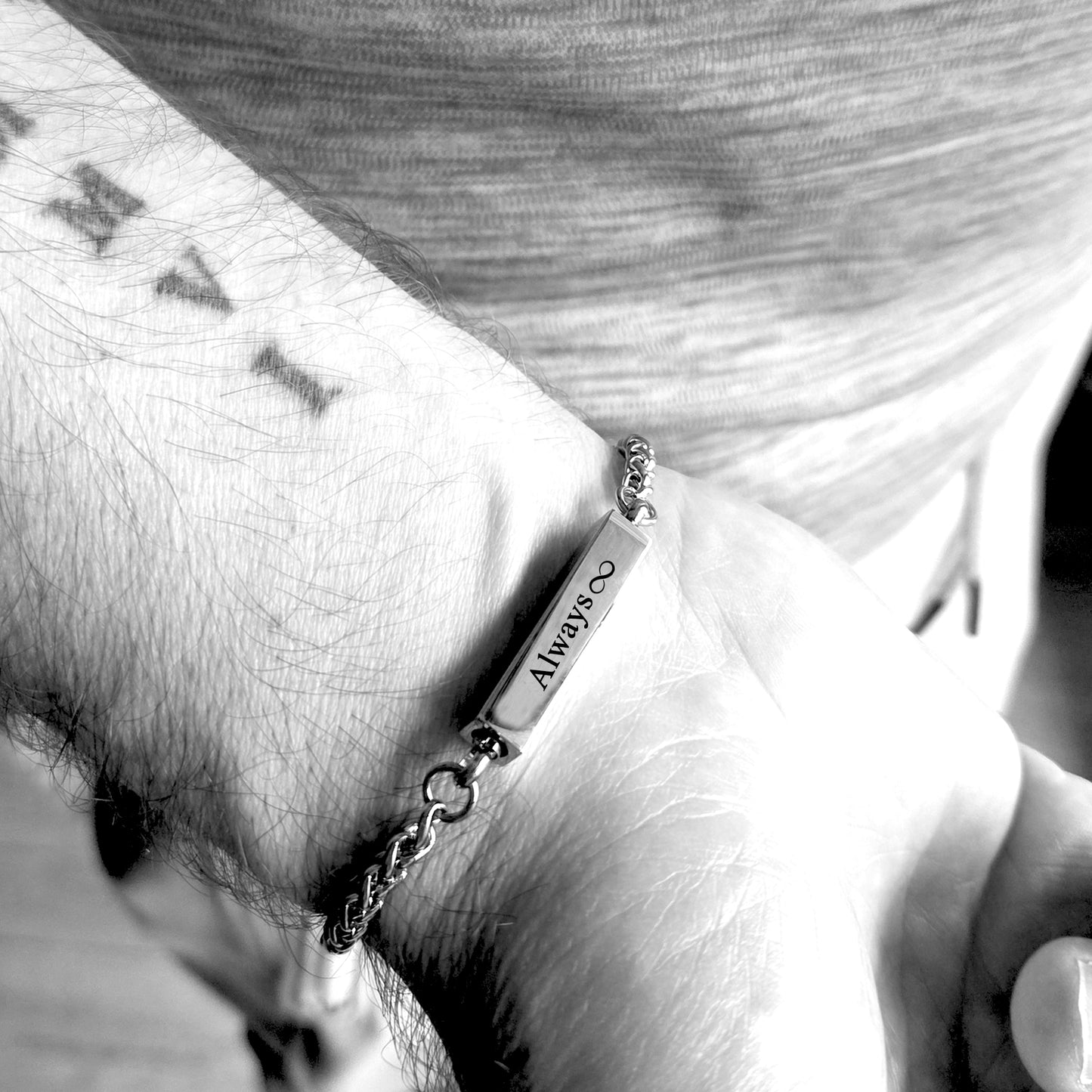 Custom engraved bar urn bracelet for ashes.