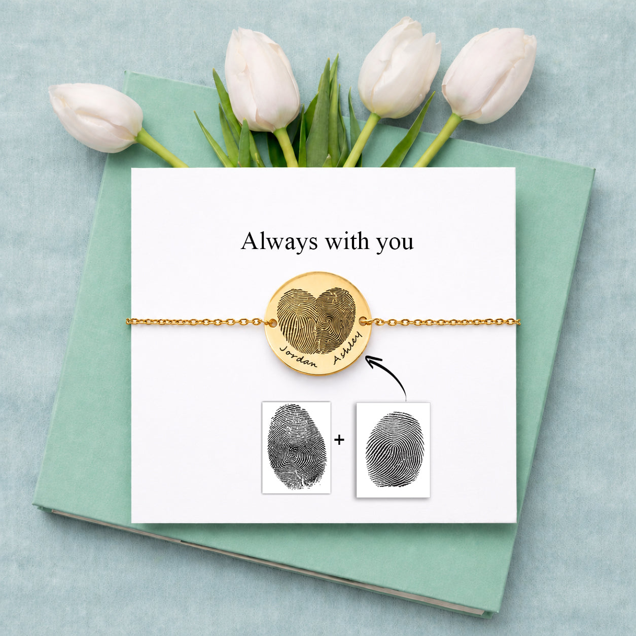 Memorial  Bracelet  With Two Fingerprints Creating a Heart, Loss of Mom & Dad , Heart Fingerprint Keepsake.