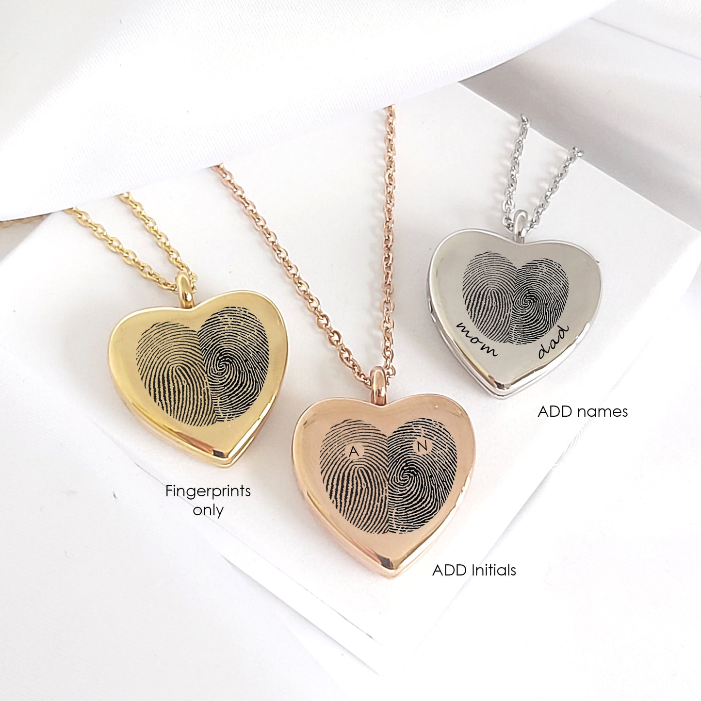 Two Fingerprint Heart Locket Necklace for Couples