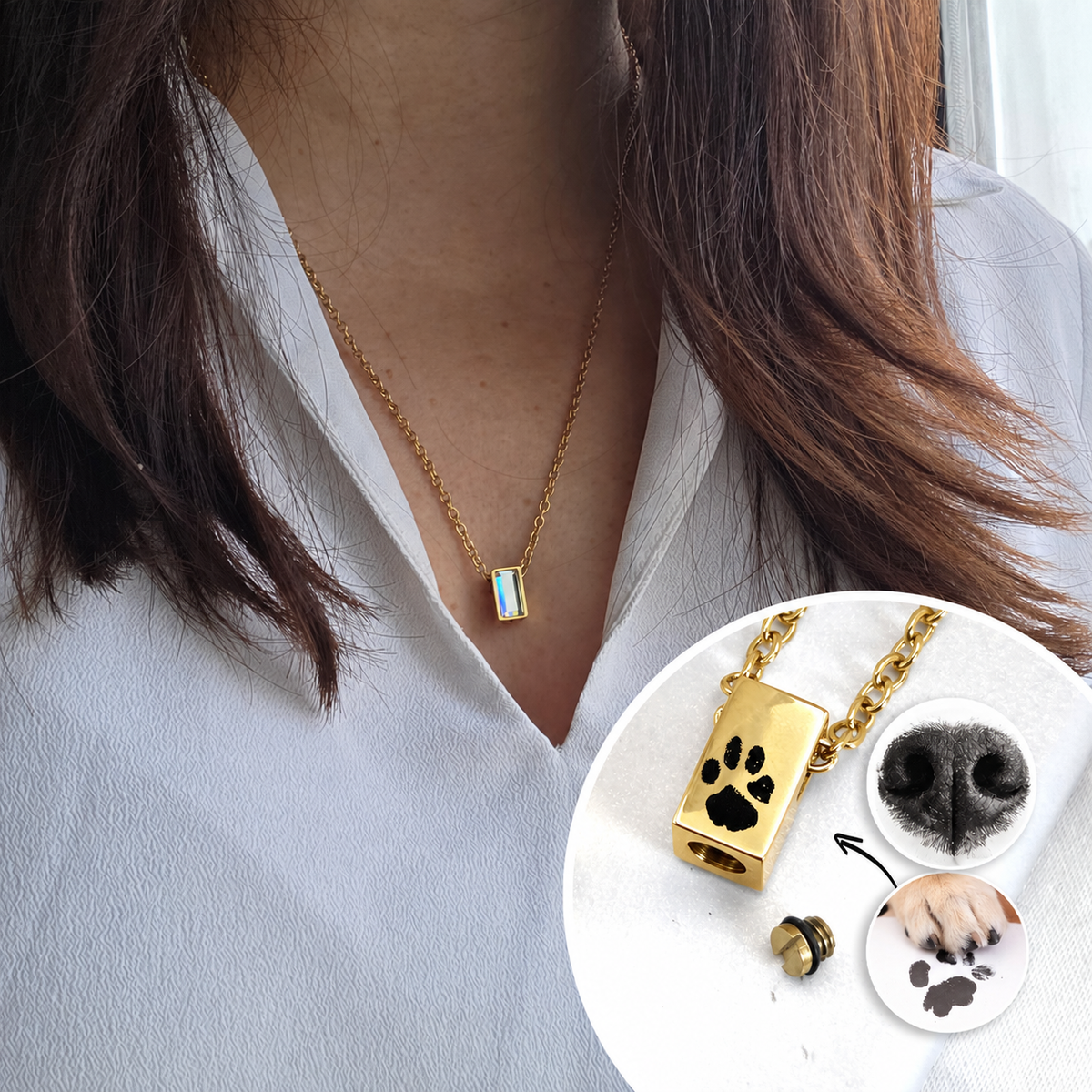 A Pawprint on My Heart — Pet Memorial Dainty Crystal Urn Necklace