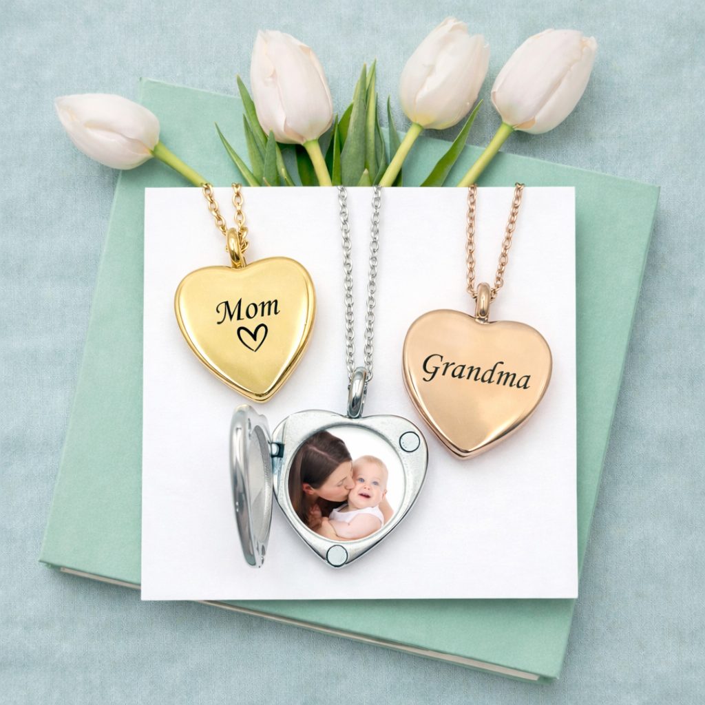 Médaillon coeur pour filles avec photos.