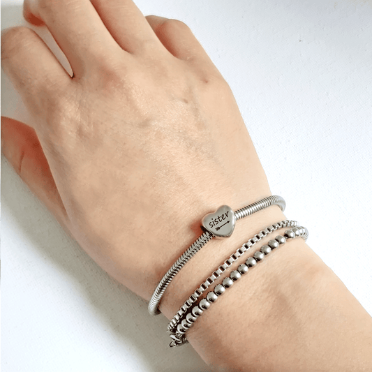 Engraved heart  charm bead for bracelet - mobimomentos