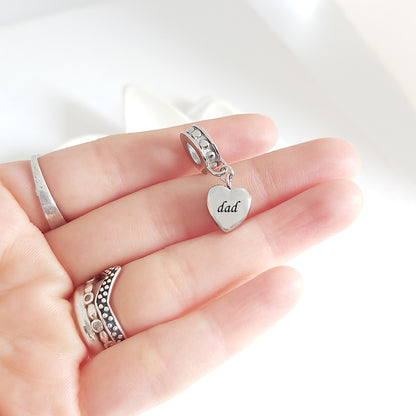 Custom cremation dangling heart urn charm for bracelet for ashes.