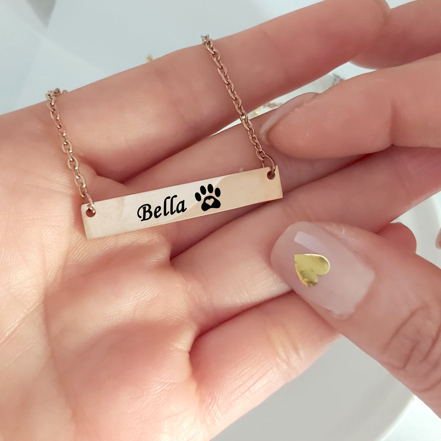 Pet paw necklace engraved with name