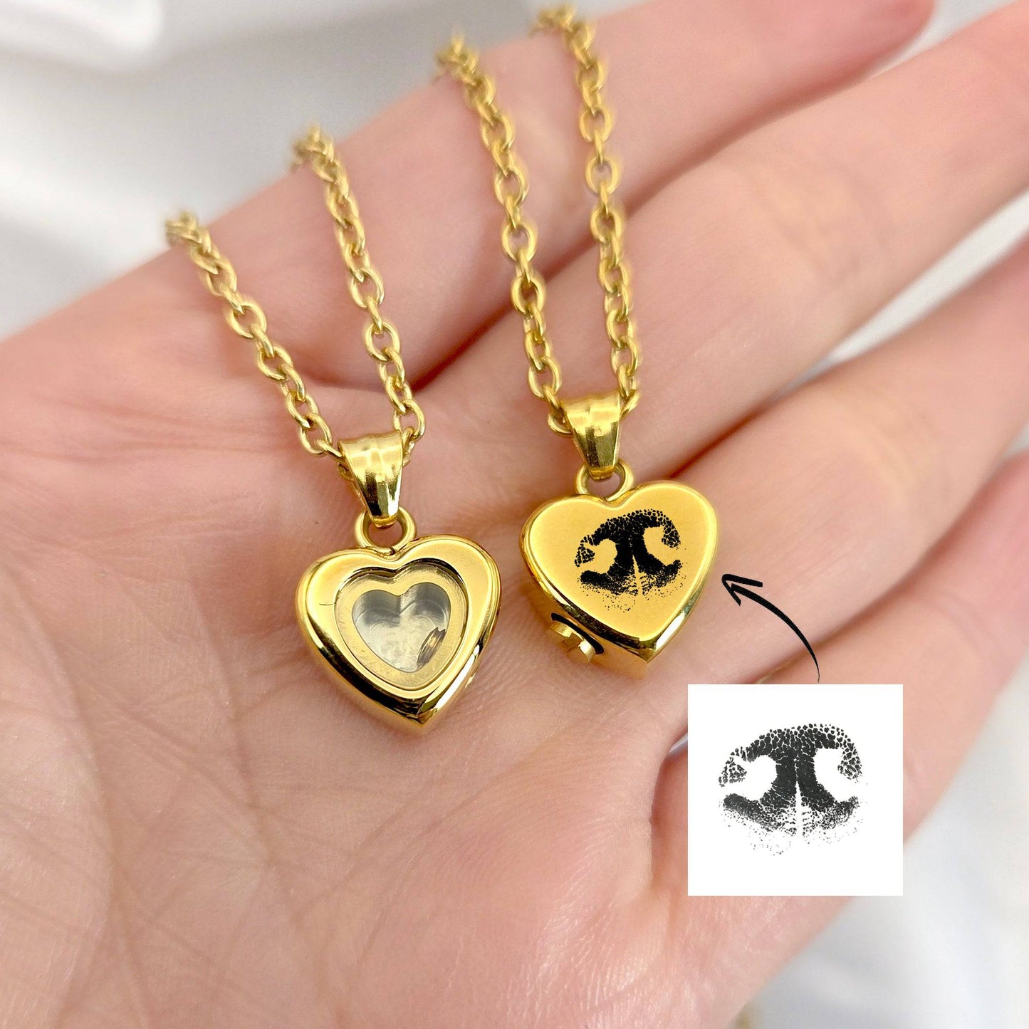 Actual paw print cremation heart urn necklace for ashes or hair. - mobimomentos