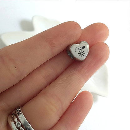 Engraved heart  charm bead for bracelet
