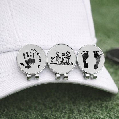 Custom Golf Ball Marker Clip with Kids Handprint, Footprint or Drawings, Personalized Golf Gift for Dad Grandad Mom, Father’s Day Golf Gift