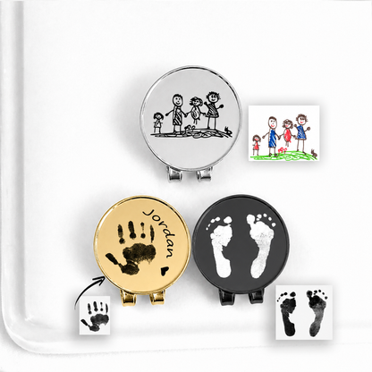 Custom Golf Ball Marker Clip with Kids Handprint, Footprint or Drawings, Personalized Golf Gift for Dad Grandad Mom, Father’s Day Golf Gift