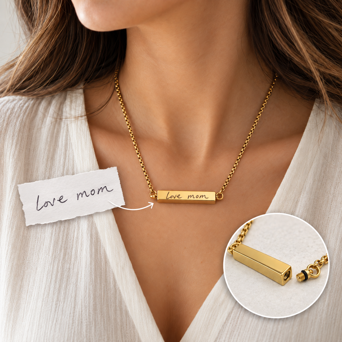 Written From Their Heart — Handwriting Bar Urn Necklace