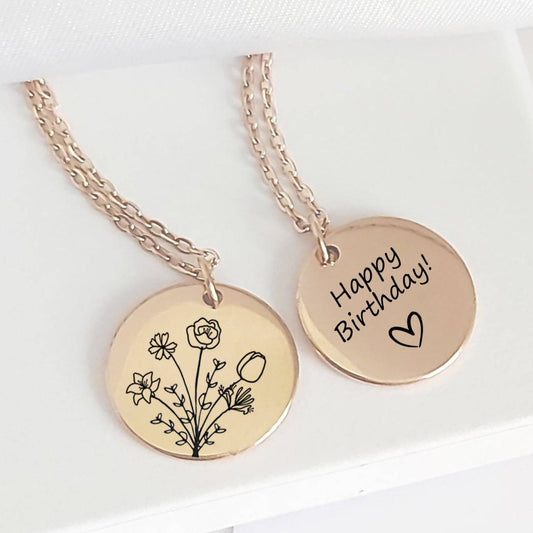 Personalized birth flower bouquet necklace for mom and grandma - mobimomentos