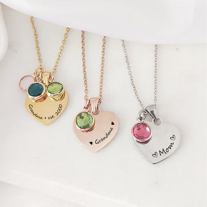 Collier grand-mère et maman avec pierres de naissance pour enfants.