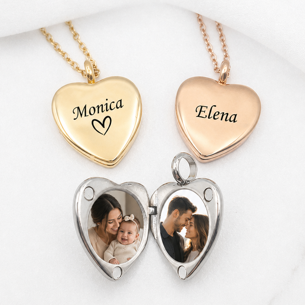 Heart locket necklace for her - custom engraved with names and initials