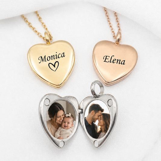 Heart locket necklace for her - custom engraved with names and initials