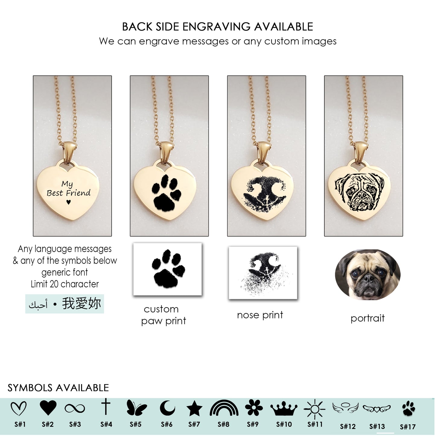Small heart urn necklace for ashes, engraved with custom pet paw