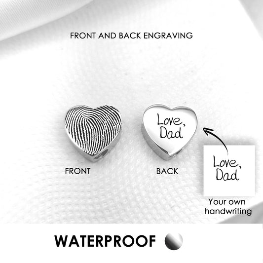 Heart urn charm for ashes compatible with Pandora bracelets, engraved with custom fingerprint