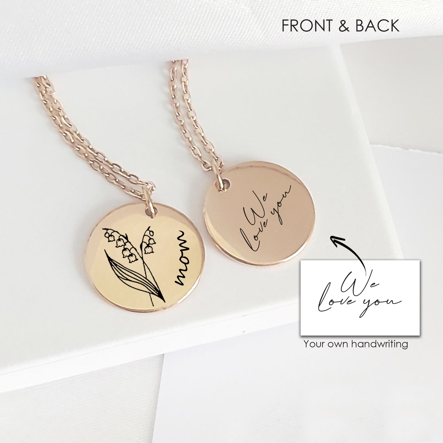 Personalized birth flower necklace with name.