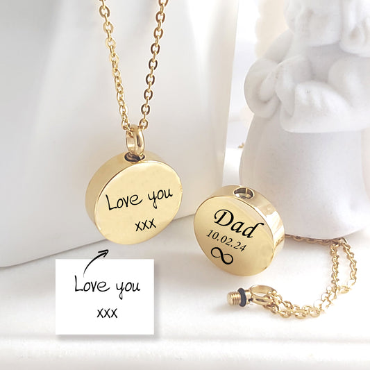Custom handwriting urn necklace for human ashes for her and him.