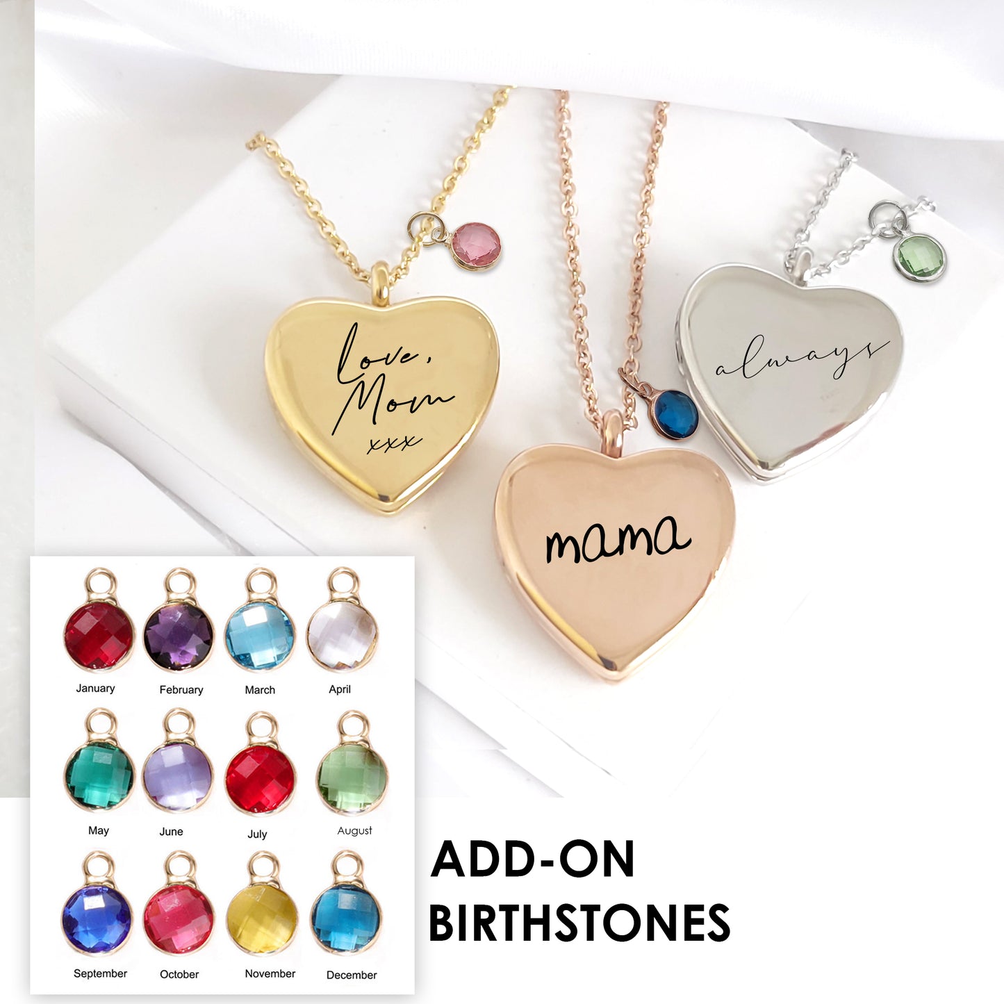 Handwriting and signature heart locket with photos.