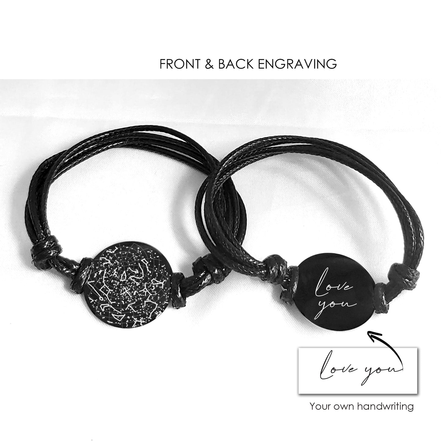 Custom star map leather bracelet for women and men, sky night jewelry