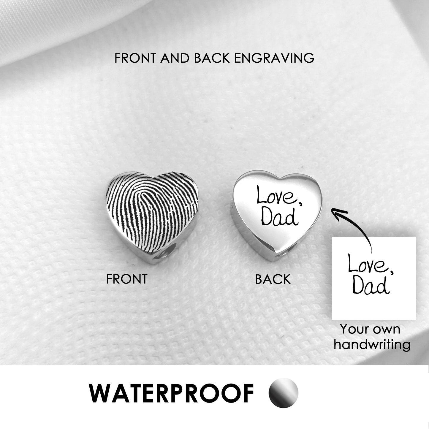 Engraved thumbprint cremation heart urn charm for bracelet for ashes.