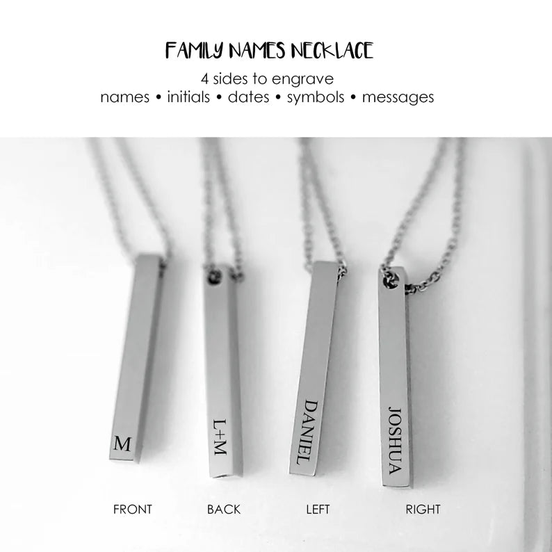 Four side bar necklace engraved for him