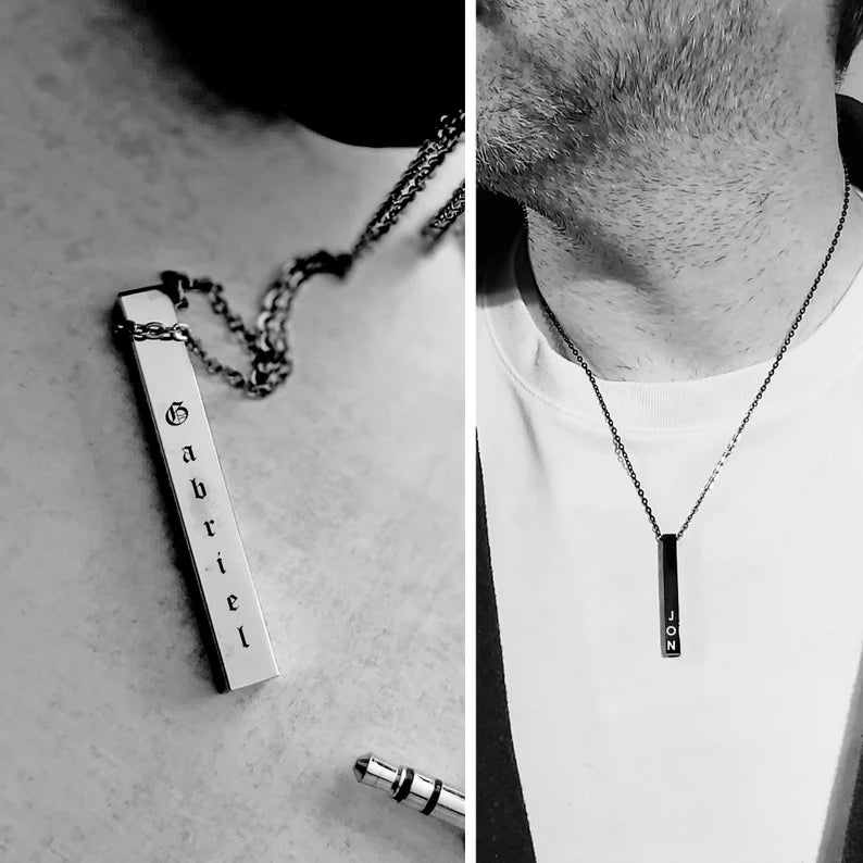 Four side bar necklace engraved for him