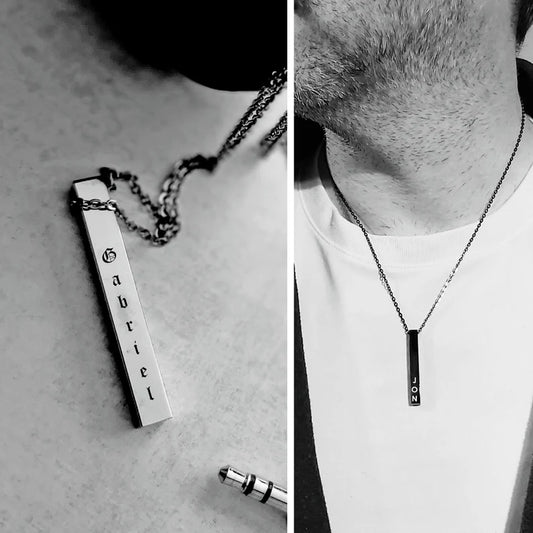 Four side bar necklace engraved for him