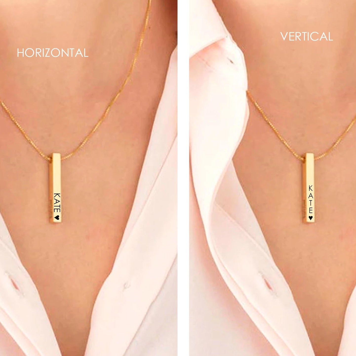 Personalized bar necklace custom engraved with names and dates for couples, anniversary necklace with initials.
