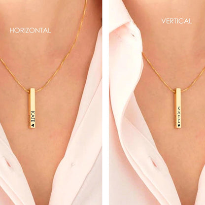 Personalized bar necklace custom engraved with names and dates for couples, anniversary necklace with initials.