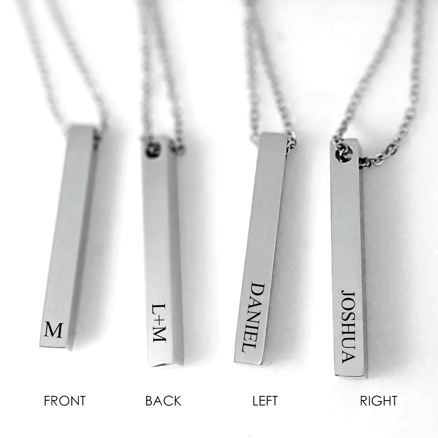 Four sides bar necklace for her and him - Custom engraved with names