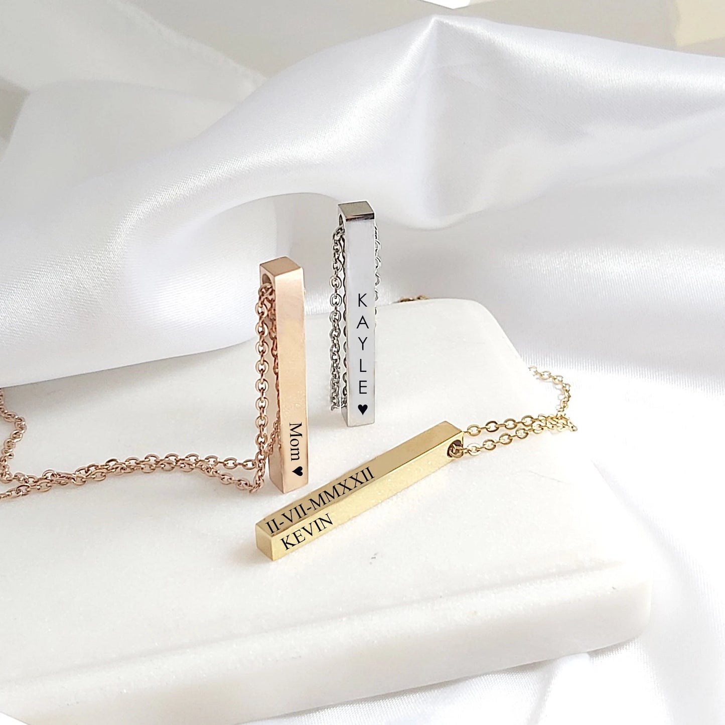 Four side bar necklace engraved for him