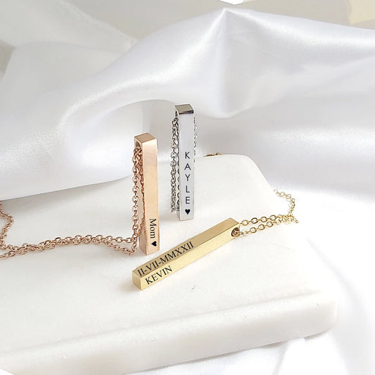 Four side bar necklace engraved for her and him