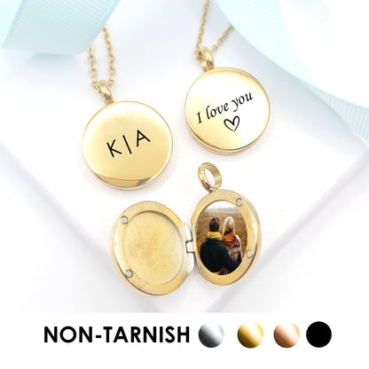 Locket engraved with initials and photos for her and him.