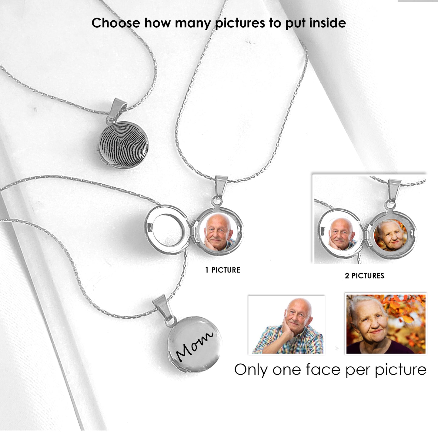 Memorial thumbprint mini locket with photos and engraving.