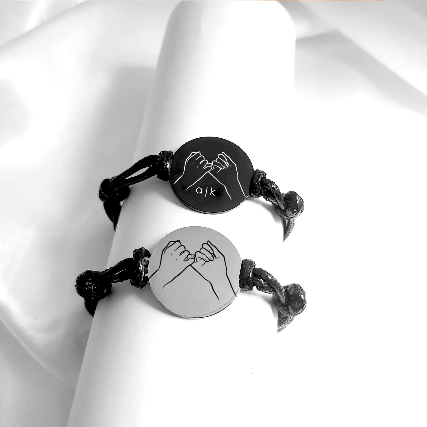 Engraved pinky promise bracelet for couples and friends.