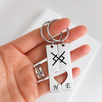 Custom Viking Love Symbol Keychain set of two – Personalized Couples Gift