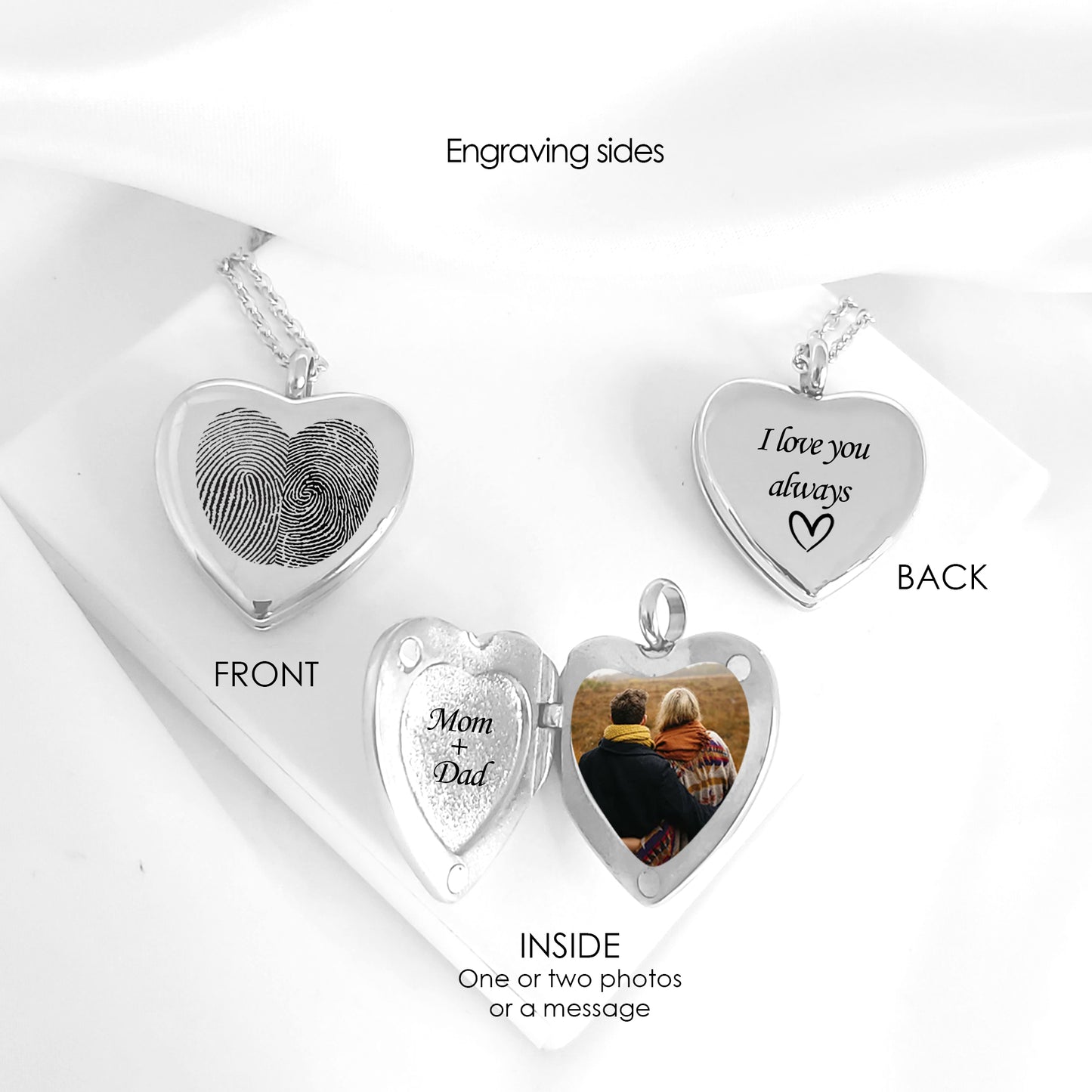 Two Fingerprint Heart Locket Necklace for Couples
