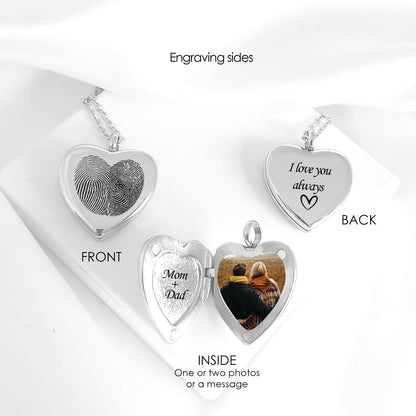 Two Fingerprint Heart Locket Necklace for Couples