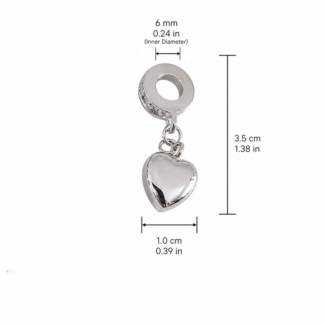 Heart dangling charm for ashes, custom engraved
