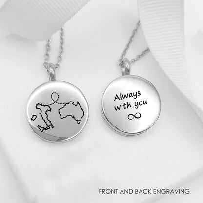 Two country map locket with photos.