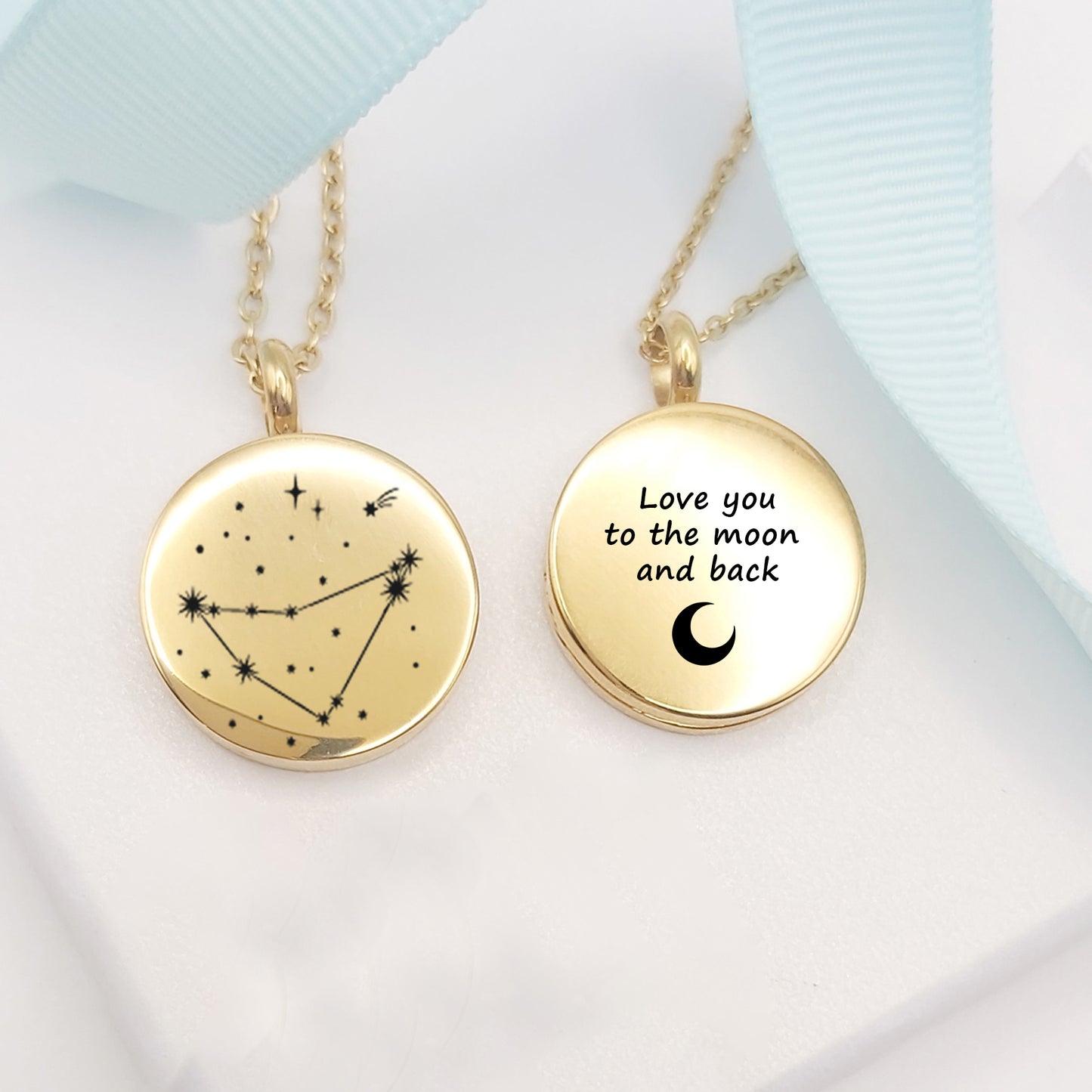 Constellation Zodiac locket necklace custom engraved.