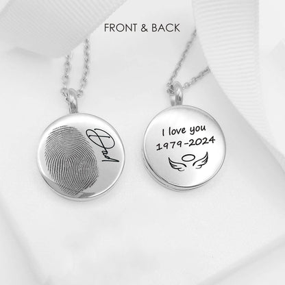 Memorial thumbprint locket with photos and engraving. - mobimomentos