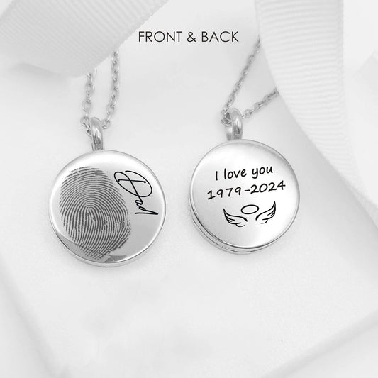 Memorial thumbprint locket with photos and engraving. - mobimomentos